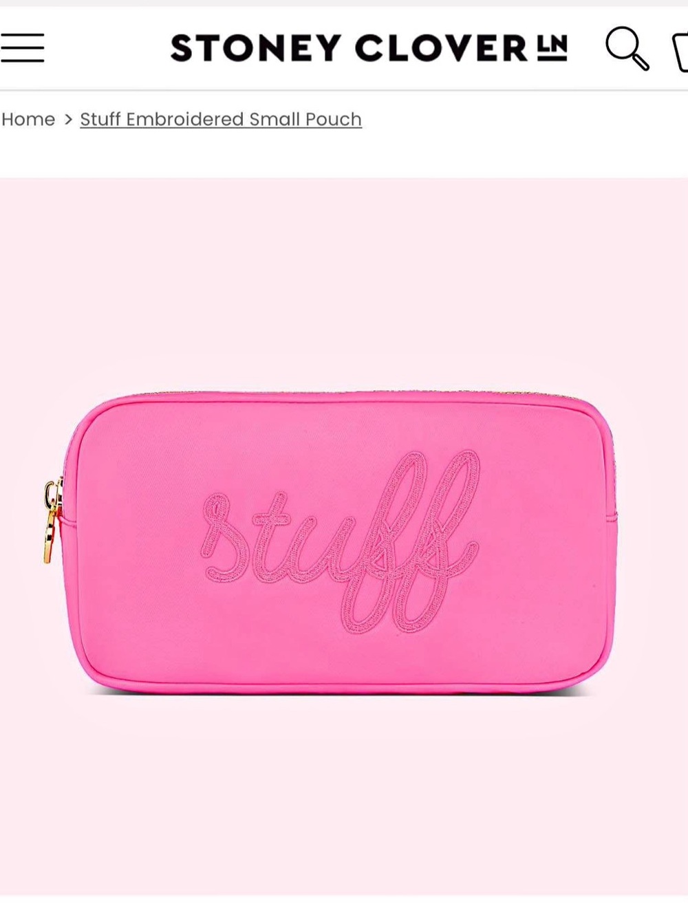 Stoney Clover Lane Pink 'Stuff' Embroidered Small Pouch in Bubblegum